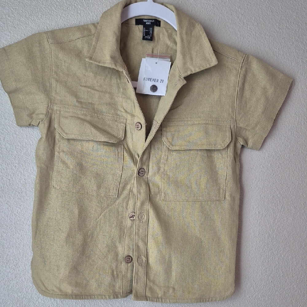 Forever 21 Tan Button Down Shirt Lightweight Cotton